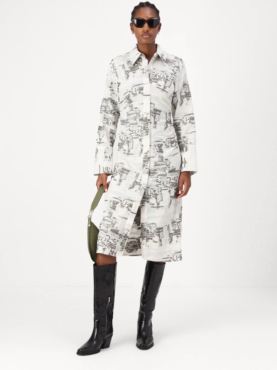 Day Birger Et Mikkelsen Dresses & Skirts - DAY Printed Button-Front Midi Shirt Dress in White and Gray Size US 6